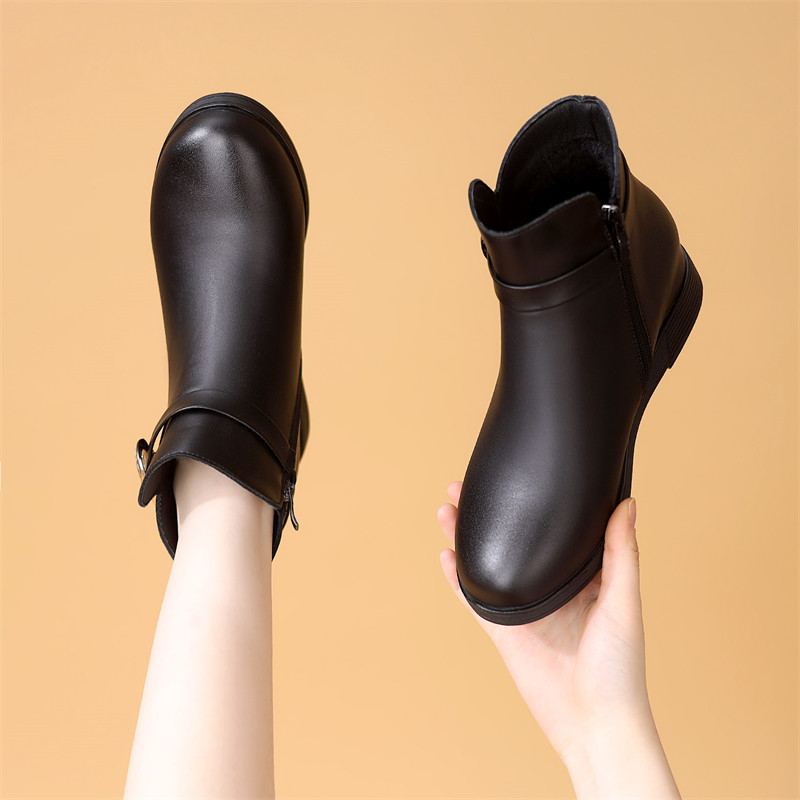时尚平底妈妈短靴女2025秋冬新款低帮加绒保暖软底棉靴大码43-45,女鞋,马丁靴,淘宝优惠券,粉丝福利购,淘宝优惠卷