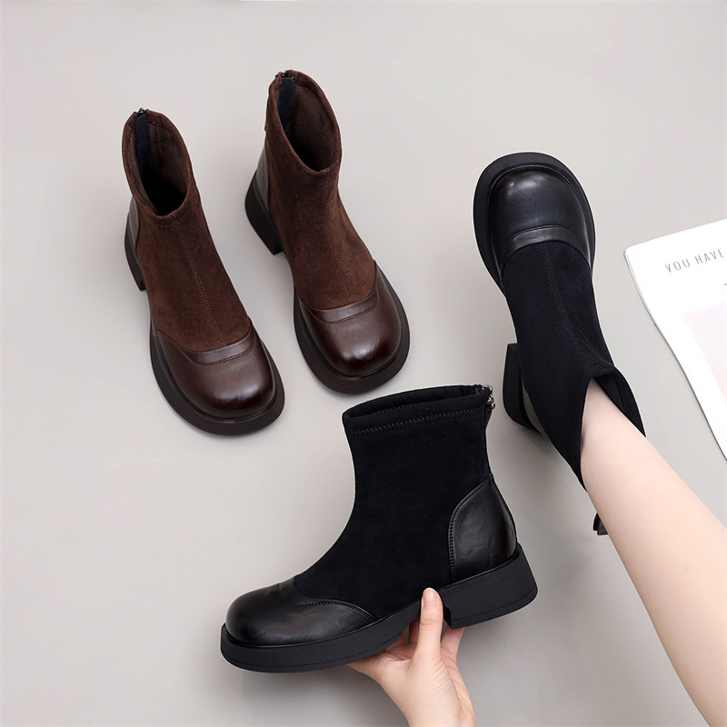 低跟复古时装烟筒靴女2025秋冬新款洋气配裙软底加绒不累脚马丁靴,女鞋,马丁靴,淘宝优惠券,粉丝福利购,淘宝优惠卷
