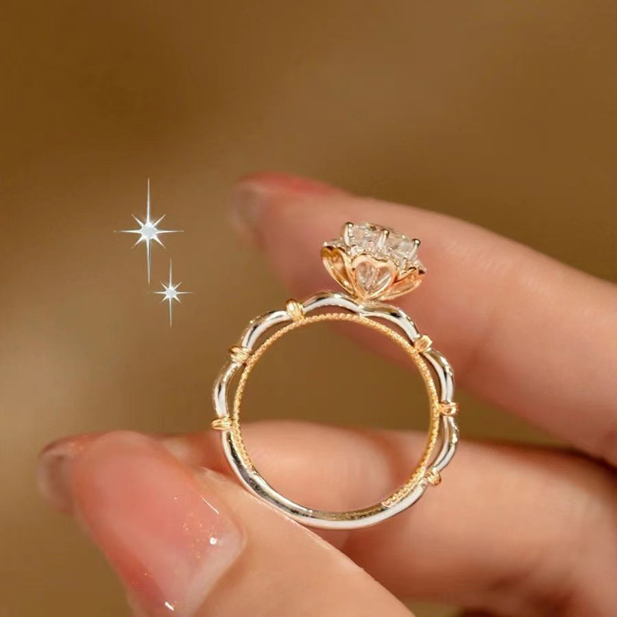 莫桑石钻戒纯银女小众设计高级感求婚结婚白金仿真钻石戒指送