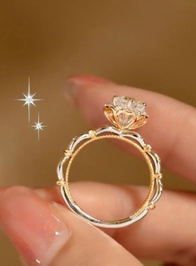 莫桑石钻戒纯银女小众设计高级感求婚结婚白金仿真钻石戒指送