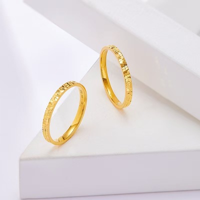 2mm 金店同款碎碎冰戒指男女简约时尚满天星闭口素圈条戒情侣