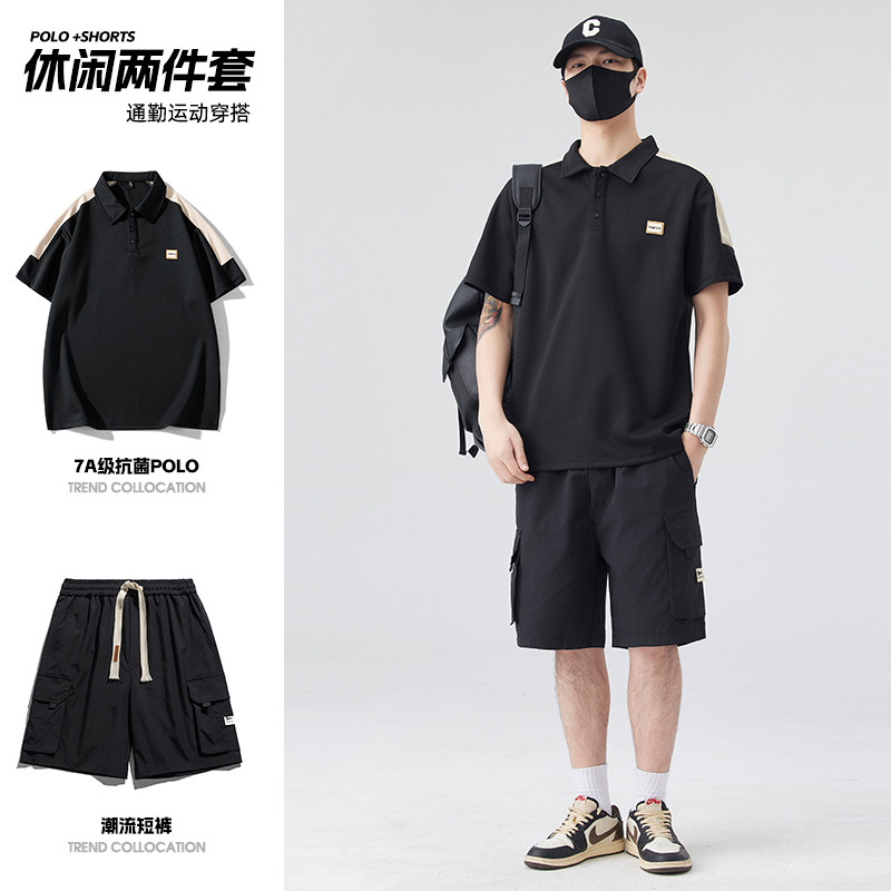 男士POLO衫套装夏5分裤子工装套装短袖T恤轻商务A155-BYTZ06-TP65,男装T恤,电商A155-1