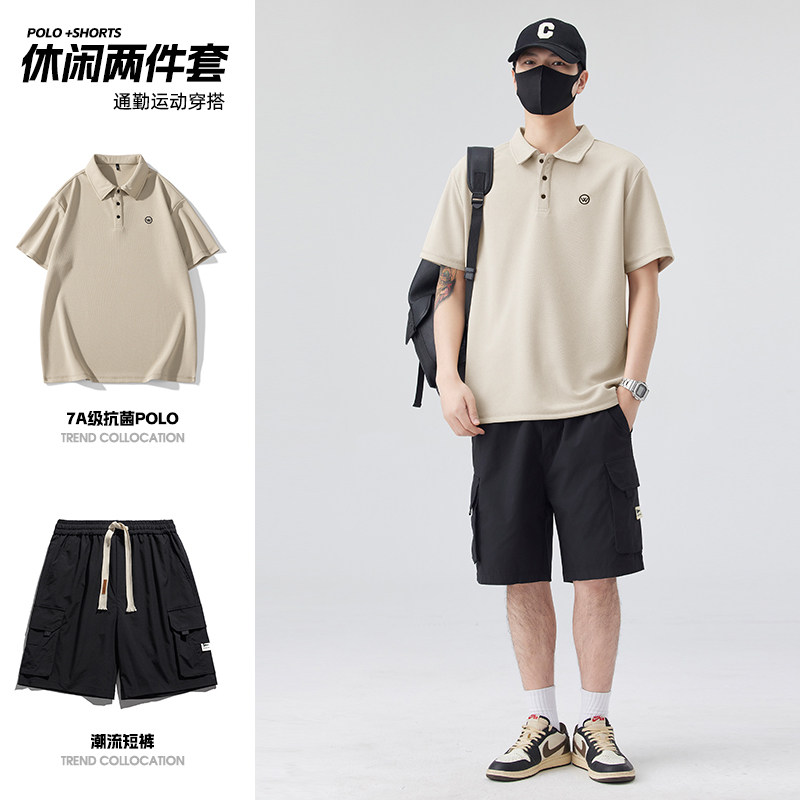 男士POLO衫套装夏5分裤子工装套装短袖T恤轻商务A155-BYTZ02-TP63,男装T恤,电商A155-1