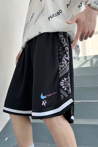 2025夏季冰丝短裤男潮宽松大码港风休闲五分裤撞色A155-K875-TP25图片