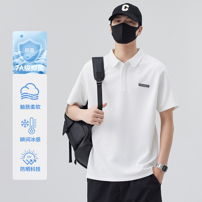 GENIOLAMODE日系简约短袖T恤POLO衫男夏季凉感翻领百搭宽松高级感图片