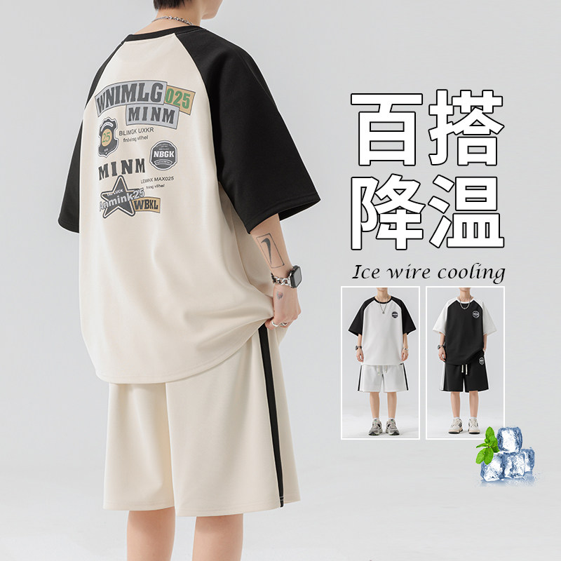 男士宽松薄款短袖短裤夏季大码t恤休闲运动套装A155-YXTZ04-TP49,男装休闲套装,电商A155-1