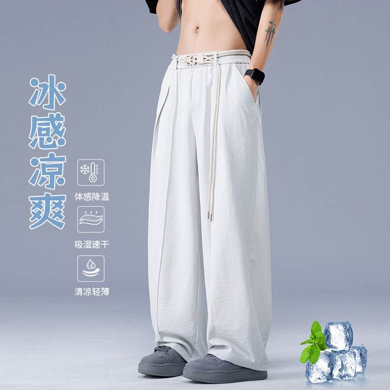 凉感裤子男夏薄款宽松垂感直筒速干长裤男运动裤 A155-WD208-TP41图片
