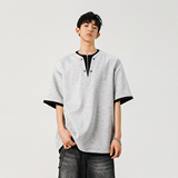 2025夏季短袖T恤港风宽松大码假两件上衣简约百搭A155-KLT08-TP47，男装T恤，电商A155-1