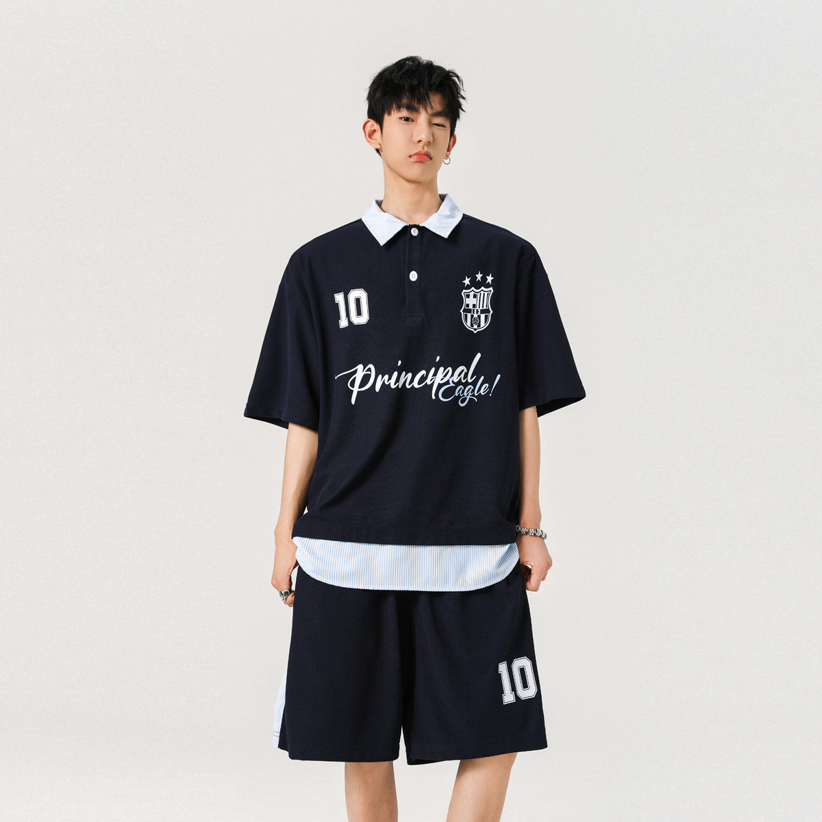 美式潮牌针织套装男2025夏季宽松短袖短裤套装潮A155-KLTZ02-TP62,男装牛仔裤,电商A155-1