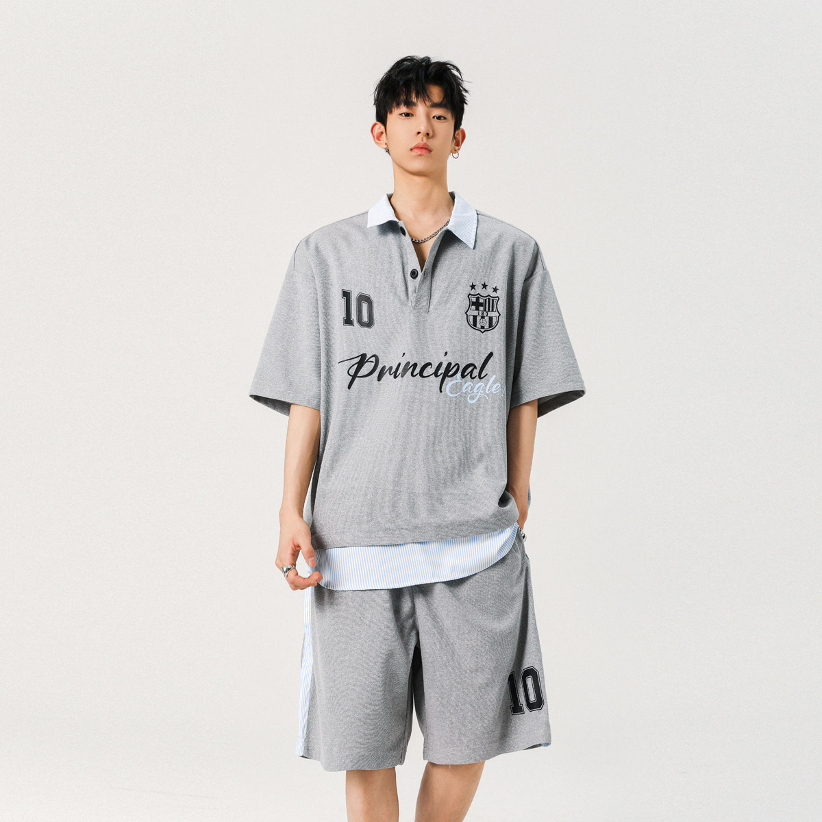 美式潮牌针织套装男2025夏季宽松短袖短裤套装潮A155-KLTZ02-TP62,男装牛仔裤,电商A155-1