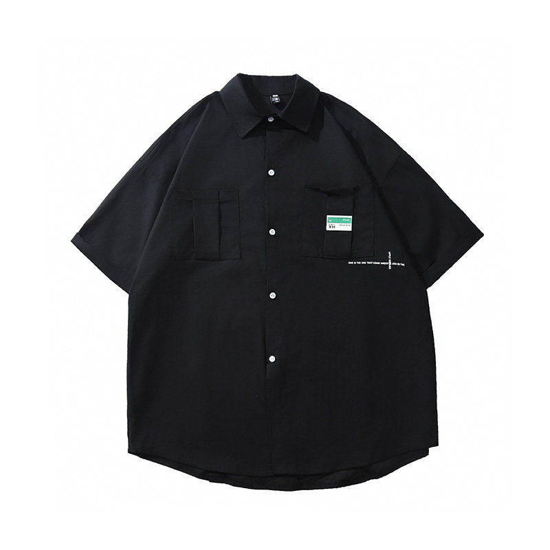 夏季男款工装短袖衬衫休闲宽松港风外套五分半袖衬A155-BK16-TP51,男装衬衫,电商A155-1