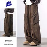 美式复古咖色阔腿工装裤男宽松休闲直筒垂感长裤A155-HC201-TP61，男装工装外套，电商A155-1