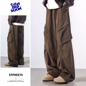 美式复古咖色阔腿工装裤男宽松休闲直筒垂感长裤 A155-HC201-TP61,男装工装外套,电商A155-1