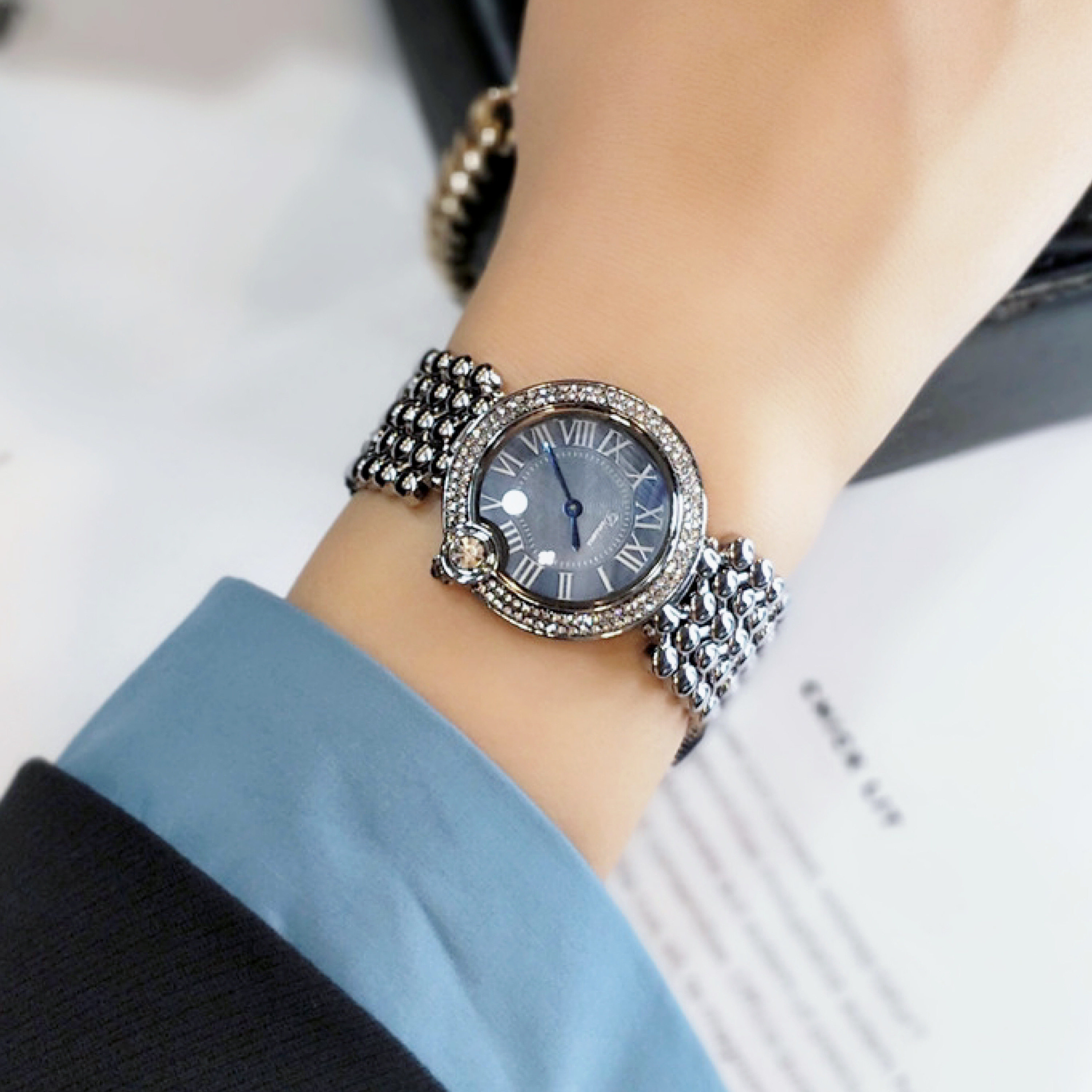 蒂米妮简约复古小众轻奢高级腕表小圆珠气球镶水钻女士手表礼物