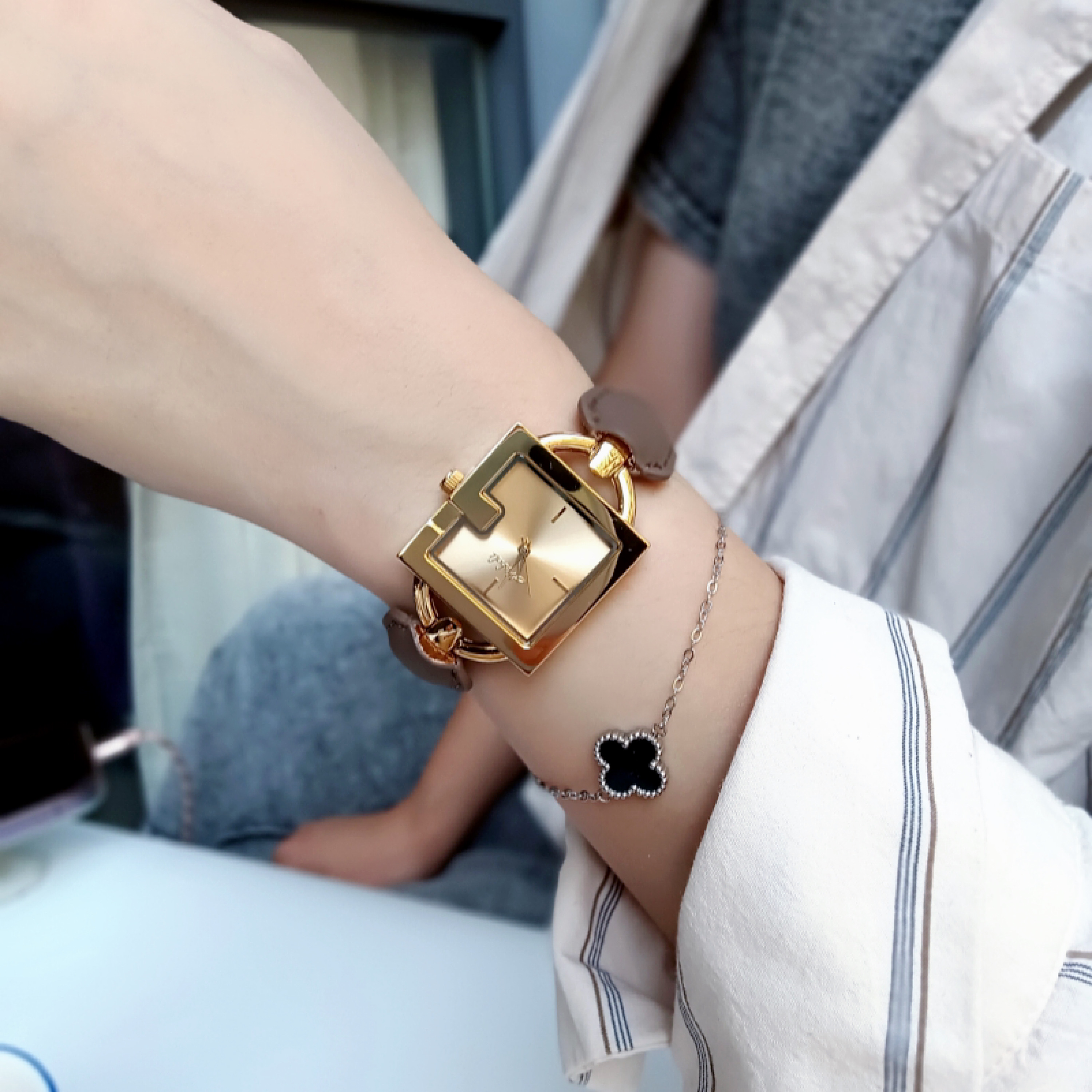 Mishali方形手镯式女G形女表小众