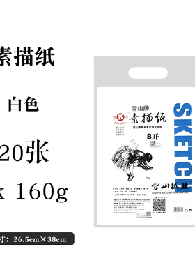 雪山8k素描纸 8开绘画速写专用纸 油画棒纸160g 20张 白色/本色
