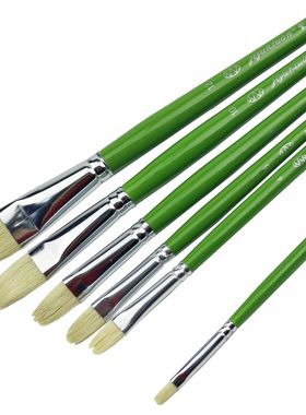 紫云轩绿色长杆猪鬃画笔水彩丙烯水粉颜料绘画笔刷