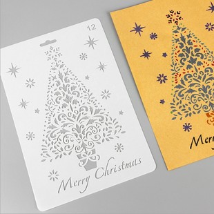 美术绘画镂空模板圣诞节diy相册绘画软模板手帐绘图喷画喷花模具