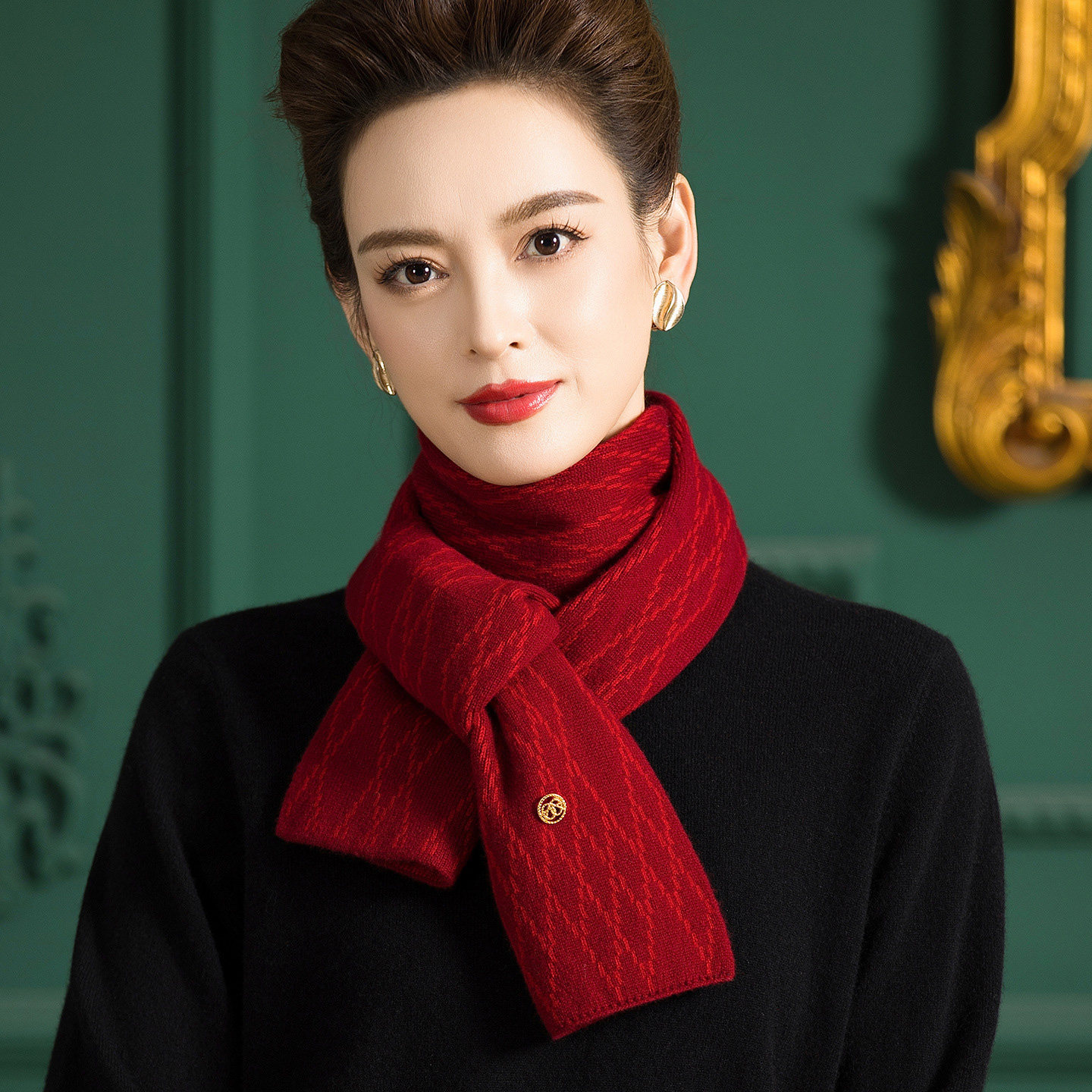韩版红色本命年羊毛针织围巾女新款秋冬保暖百搭长方形围脖保暖