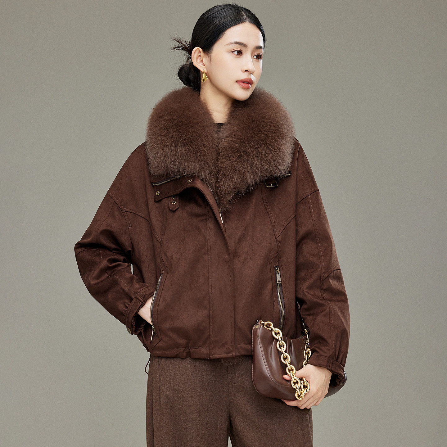 冬季女大毛领鹅绒派克服防风保暖