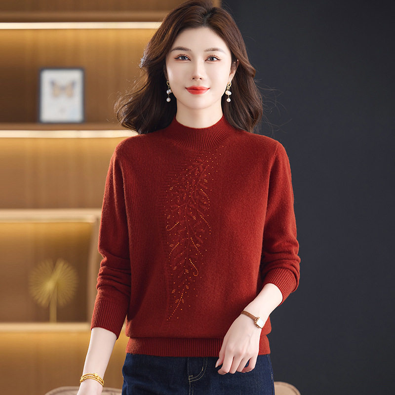中老年女装秋冬新款纯羊毛针织衫时尚提花100%绵羊毛妈妈装毛衣女,女装/女士精品,毛衣,淘宝优惠券,粉丝福利购,淘宝优惠卷