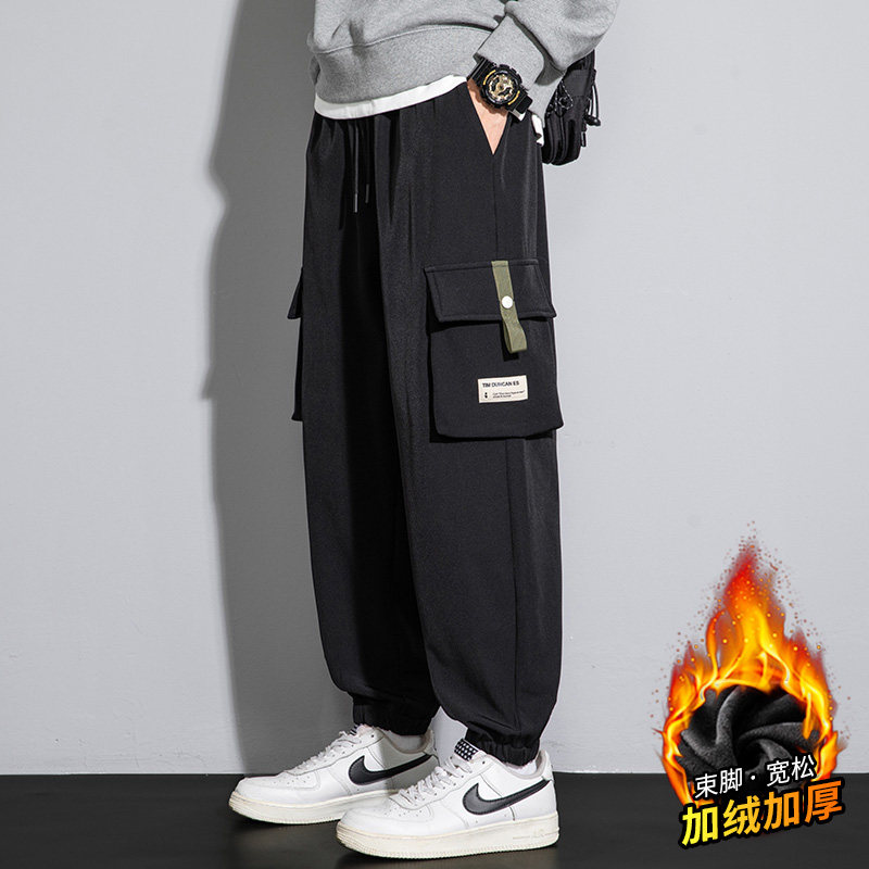 工装裤男冬宽松直筒多口袋休闲加绒长裤A110-DDK11-TP42加绒P50,男装休闲裤,电商A155