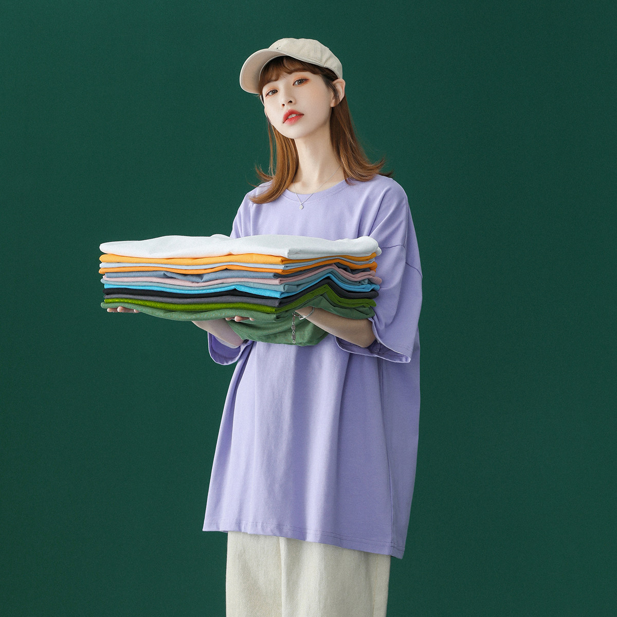 直播供货得物供货高品质圆领纯色短袖简约百搭A110-DT07-P15,女装T恤,电商A155
