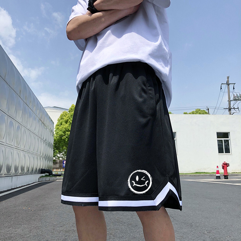 2024年夏冰丝速干运动裤港风潮男笑脸印花直筒短裤A155-K803-P25,男装休闲裤,电商A155