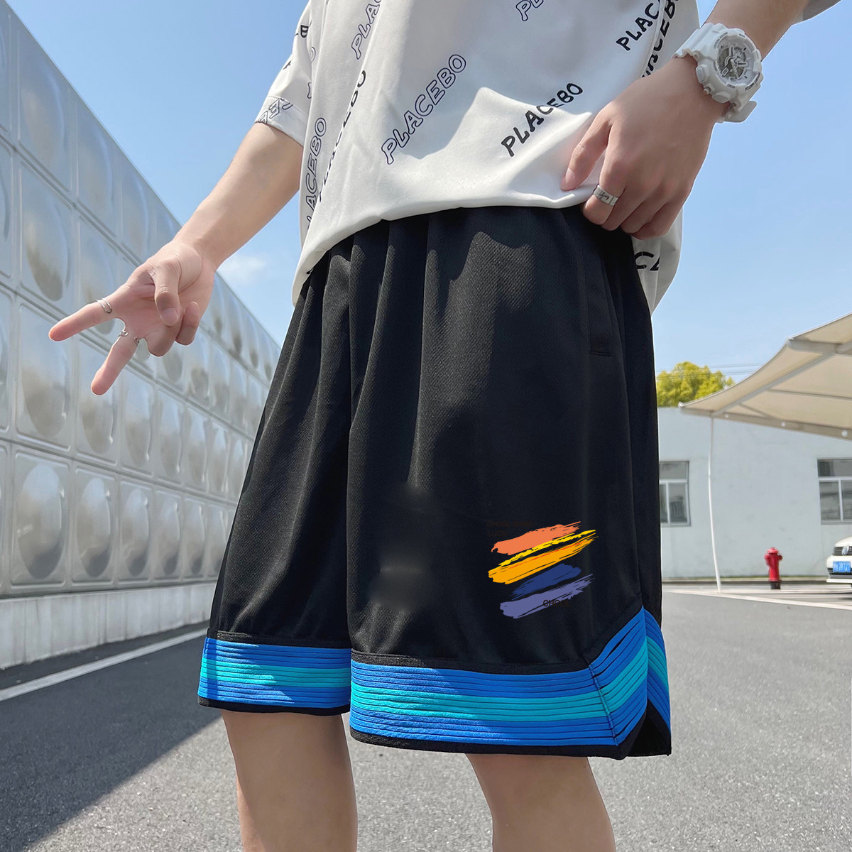 2024夏季冰丝短裤男士五分裤宽松大码港风休闲速干A155-K2317-P25,男装休闲裤,电商A155