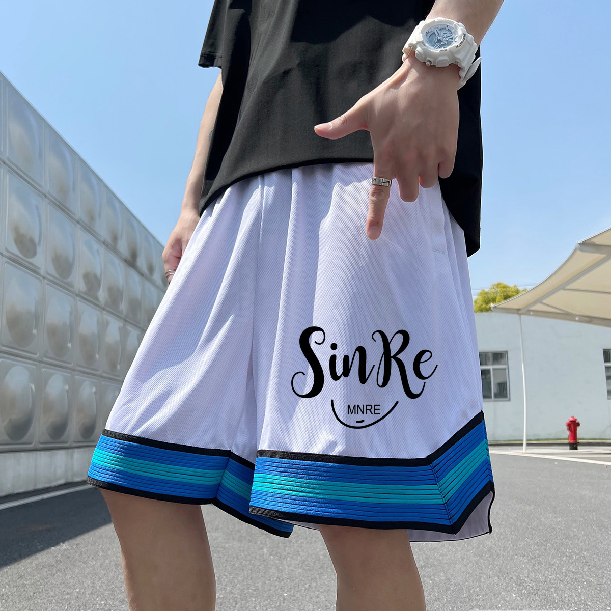 2024夏冰丝短裤男士五分裤港风大码潮流直筒裤速干A155-K2324-P25图片