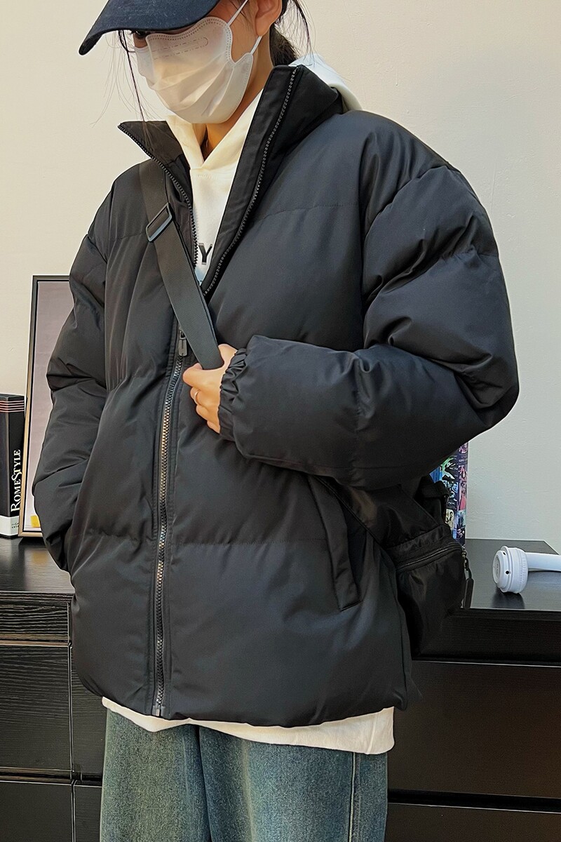 2024冬季情侣款棉服宽松大码纯色休闲棉衣外套简约A155-MM03-TP40,男装棉衣,电商A155