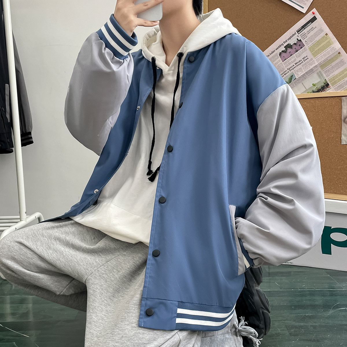 2024秋青少年夹克宽松大码潮流开衫外套男棒球服A155-JK803-TP40,男装夹克,电商A155
