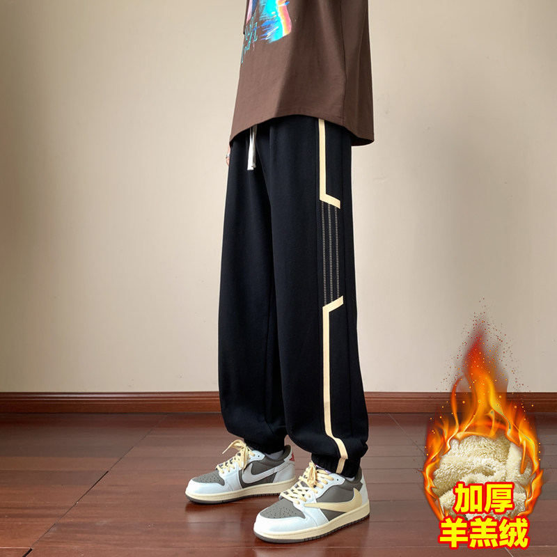 冬加绒加厚休闲裤男羊羔绒潮流直筒束脚裤子男潮 A155-CK05R-TP45图片