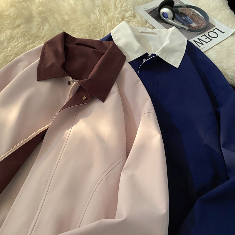 2024春季夹克男潮流冲锋衣撞色休闲翻领外套A155-MJK408-TP65，男装夹克，电商A155