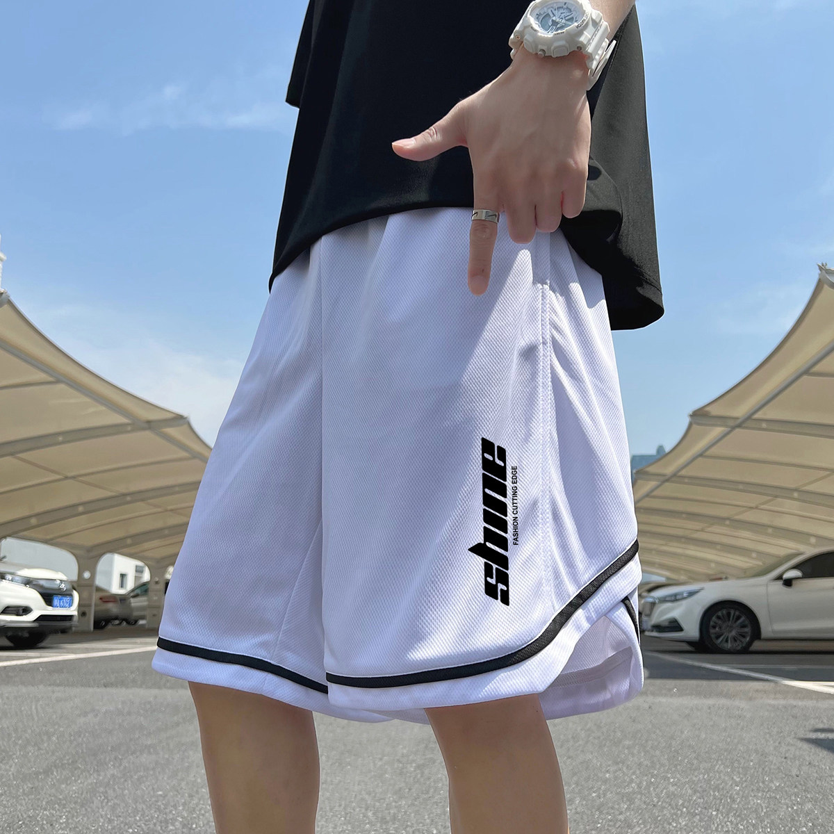 2024夏季冰丝短裤男士五分裤宽松大码港风休闲速干A155-K2218-P25,男装休闲裤,电商A155