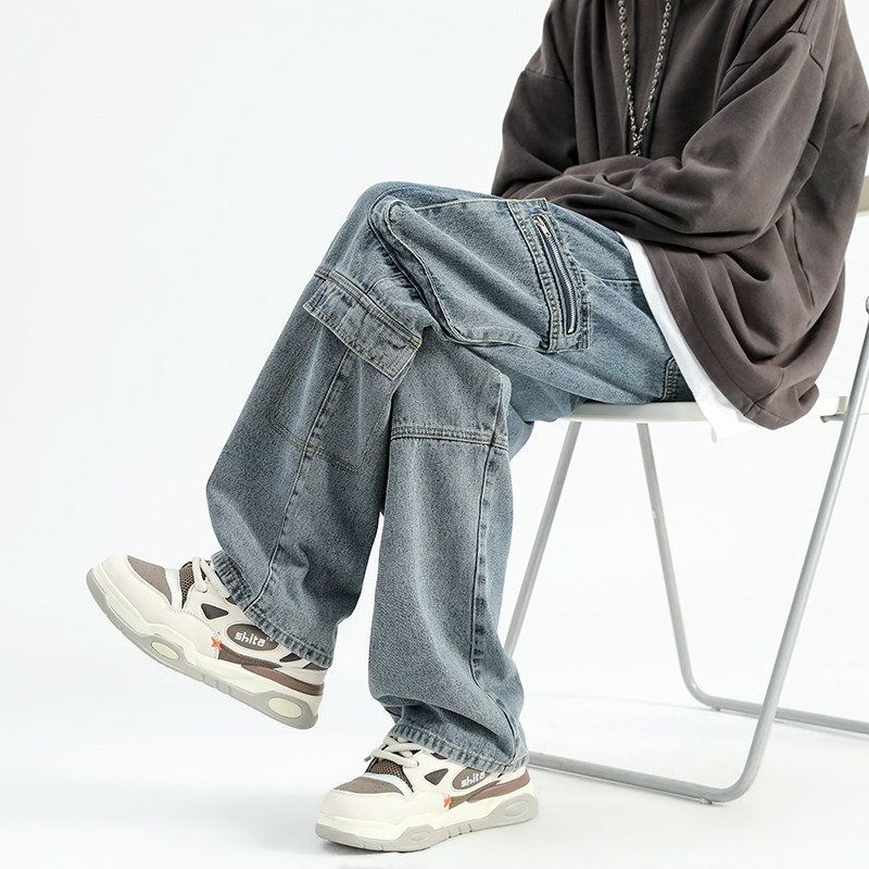 2024春季牛仔裤男士长裤多口袋工装裤潮流直筒裤子A155-TN05-TP73,男装牛仔裤,电商A155