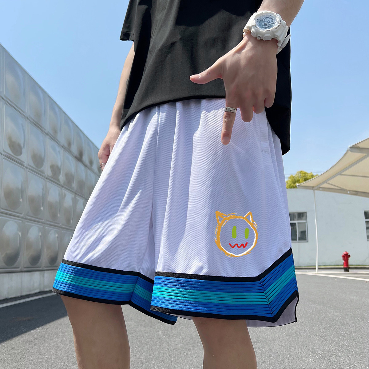 2024夏冰丝短裤男士五分裤港风大码潮流直筒裤速干A155-K2323-P25,男装休闲裤,电商A155