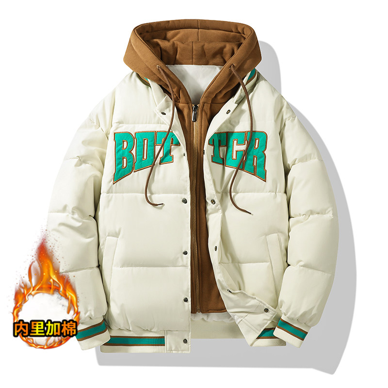 连帽假两件棉衣男加厚情侣款羽绒棉服面包服A155-BBM02-TP108图片