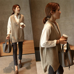 韩国东大门2025春秋中长款背心女外穿羊绒坎肩慵懒风V领针织马甲