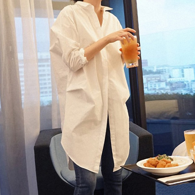 春季纯棉chic中长款BF风衬衣女