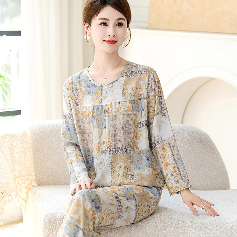 甜美女高颜值棉绸妈妈长袖睡衣