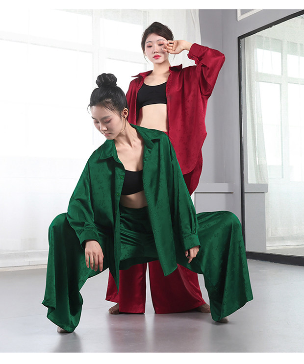 仙姿舞现代舞长袖衬衫飘逸中国舞蹈服套装成人古典舞练功表演出服