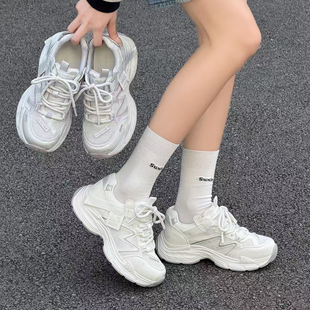 冰洁女鞋2026夏季新款真皮网面透气软底休闲运动鞋老爹鞋3188-13