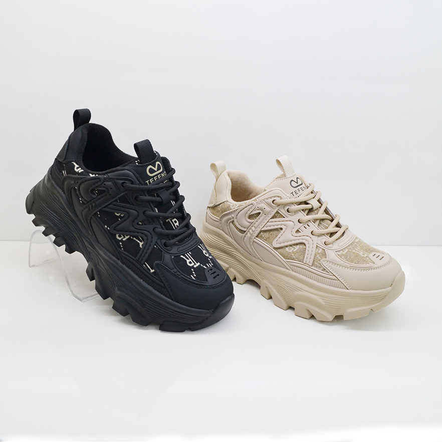 休闲圆头系带厚底老爹鞋