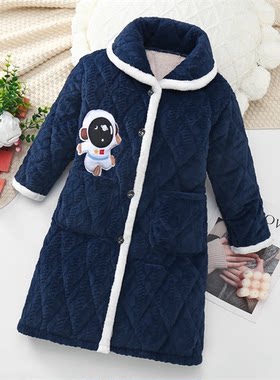 男童珊瑚绒家居服加厚睡袍秋冬装中大童卡通儿童法兰绒睡衣套装