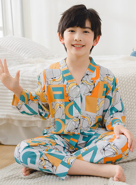 儿童夏季绵绸睡衣薄款亲子
