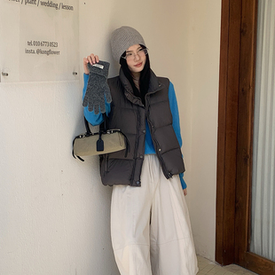 95白鸭绒羽绒服马甲女短款背心叠穿立领宽松外穿2026灰色百搭外套