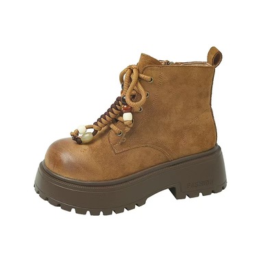 复古厚底增高马丁靴女2025秋季新款时尚美拉德显瘦短靴系带靴