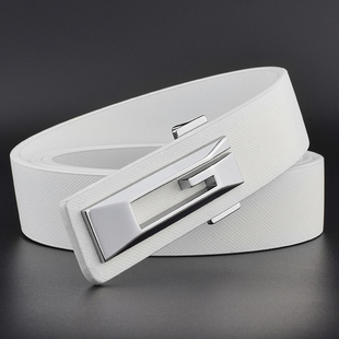 2.9CM细皮带男士平滑扣休闲韩版潮流窄款腰带男真皮白色字母G裤带