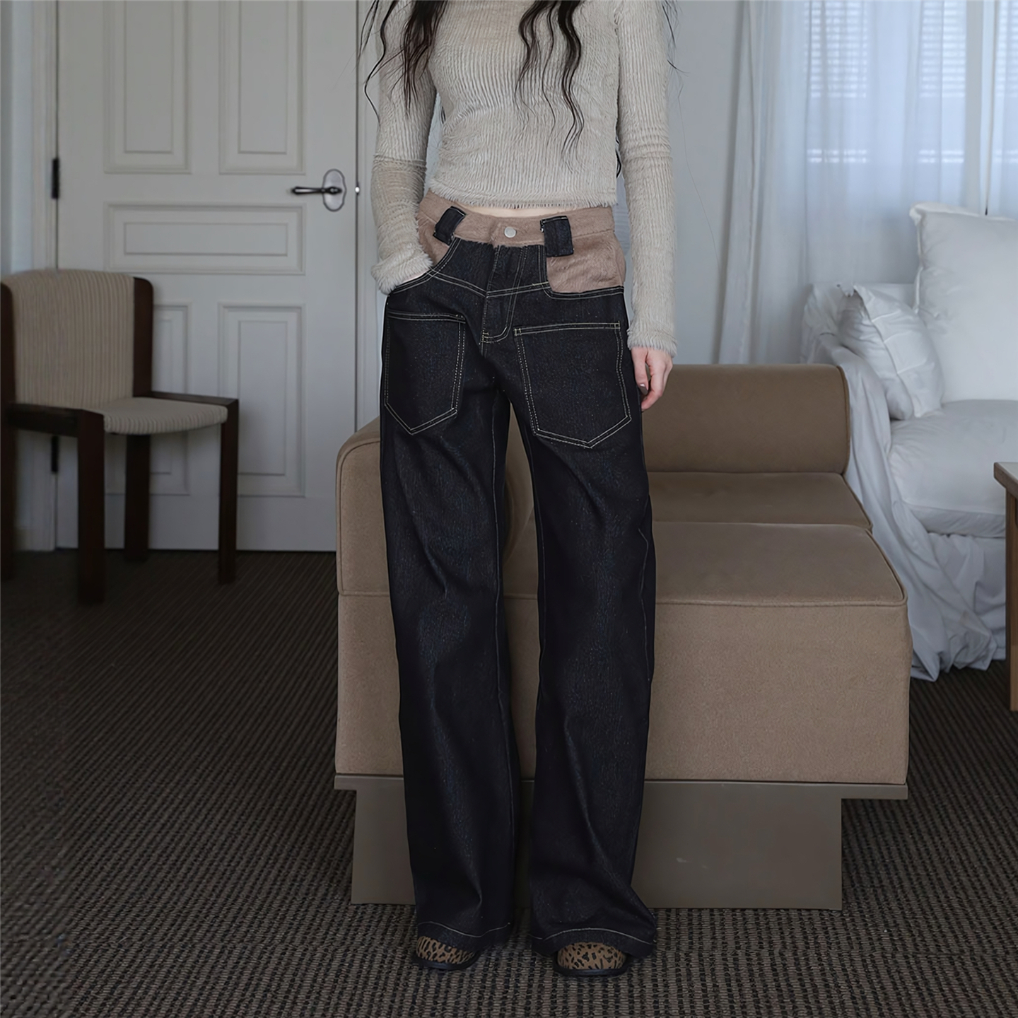 RBM反穿设计感弯刀微喇牛仔裤